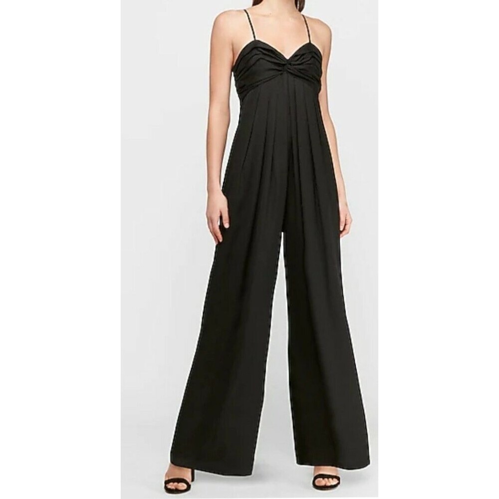 Express Women's Jumpsuit Black Satin Adjustable Spaghetti Strap Wide Leg Size XS